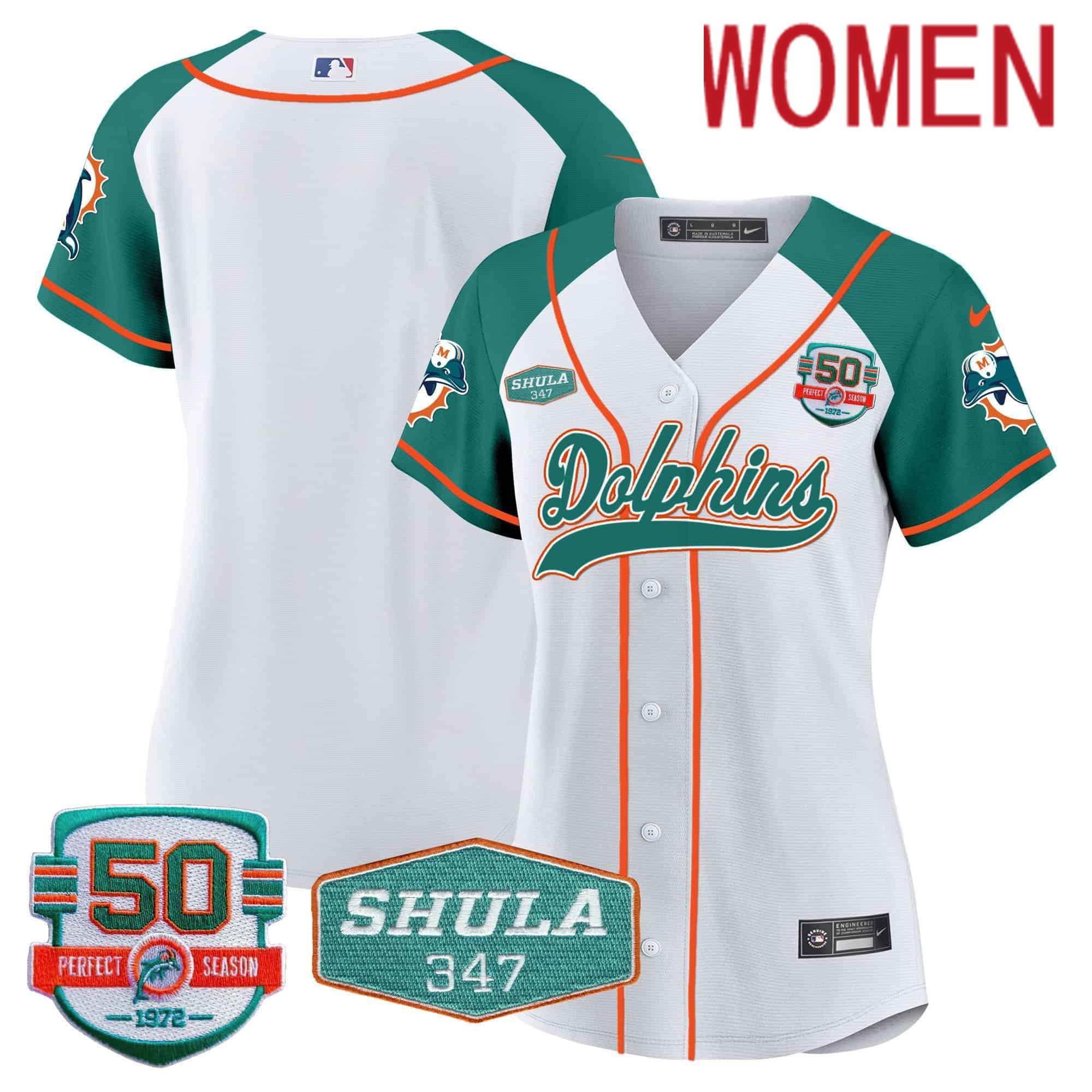 Women Miami Dolphins Blank White 2024 Nike 50th Don Shula Memorial Patch Baseball NFL Jersey style 1->customized nfl jersey->Custom Jersey